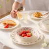 Plates Rose Pattern Dinner Plate SetRomantic Vintage Ceramic Steak Pasta Fruit Salad Cake Cream Soup Bowl Tableware Sets