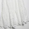 Fiesta blusa de encaje blanco tops y falda para mujer verano sexy bordado ahueca hacia fuera camisa femenina conjunto de 2 piezas traje INKEO 2T105 240315