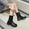 Bottes élégantes avec des talons bas à moitié élevés noirs dames chaussures chaussures pour femmes chaussures laceup laces de veau moyen cosplay nouveau en vente y2k