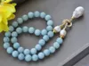 Z10456 18 24mm Natural Round blue ite Necklace White Keshi Pearl Choker Pendant 240313