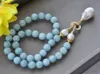 Z10456 18 24mm Natural Round Blue Ite Necklace White Keshi Pearl Choker Pendant 240313