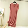 Fdfklak Koreaanse Modale Nachtkleding Vrouwen Nachthemd Comfortabele Lange Jurk Sexy V-hals Nachthemden Vrouwelijke Lounge Wear NachthemdC24319