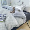 INS Plaid Bedding مجموعة وردية اللون الأخضر أغطية السرير الأخضر غلاف حاف الشمال وسادة كوين الحجم ورقة مسطحة البالغين أطفال السرير 240312