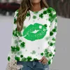 Kvinnors t-shirt St. Patricks Day Womens St Patricks Day tryck långärmad O Neck T-shirt Top Graphic Green Carnival FestivalC24319