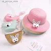 Szerokie brzegowe czapki wiadra czapki 2019 Summer Hat Girl Childrens Str Hat Panama Beach Hat Cartoon torebka Set Sun Hat Gorras Y240319