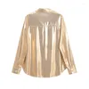 Kvinnors blusar yenkye våren 2024 Kvinnor Fashion Shinning Metallic Color Casual Blus Office Ladies Business Shirt Chic Chemise Blusa