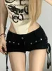 Kobiety Kobiety QWeek Sexy Bandage Denim Shorts Woman American Retro Harajuku Streetwear Punk Gothic Student Strzały 2024 Spring Summer Fashionl2403