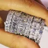 Varumärke 925 Silver Pave Cushion Cut Multicolor Gemstone Ring for Women Eternity Band Engagement Wedding Rings Finger Finger