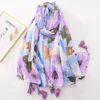 Серия «Растения и цветы» Яркий цветной пляжный шарф с принтом Длинная висящая кисточка Мягкий шарф из хлопка и конопли для женщин