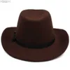 Szerokie grzbietowe czapki wiadra kobiety wełna wełna zachodnie kowboj Panama Caps Outdoor Sombrero Travel Sunbonnet Party Regulowany rozmiar M-L 240319