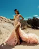 Arabische Aso Ebi Champagner Meerjungfrau Brautkleider Spitze Perlen Kristalle Luxuriöse Brautkleider Kleid