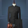 Herenpakken Set JasBroek Boutique Mode Stand Kraag Chinese Stijl Slim Fit Tweedelige Bruiloft Herenkleding 240312