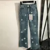 Mulheres de luxo flare jeans designer calças jeans azul cintura alta casual estilo rua jean calças