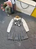 Fashion children houndstooth dresses kids Bows tie long sleeve princess dress INS children designer clothes S1242
