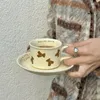 Наборы чайной посуды, винтажные керамические чашки и тарелки, европейский стиль, кофейная чашка с кремом, кофейная кружка с медведем, послеобеденный чайный сервиз, десертные тарелки, кружки