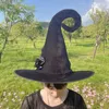 Party Decoration Women Men Black Rose Feather Witch Hats Wizard Hat Cap Costume Accessory Cosplay Decor Masquerade Halloween Christmas