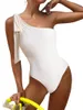 Kvinnors badkläder Peachtan Black One Shoulder Piece Swimsuit Woman 2024 Bride White Bathing Suit Ladies Korean Style Beachwear