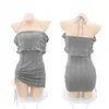 Conjuntos de sutiãs sexy lingerie halter bodycon vestido para mulheres elegante festa clube vestindo senhoras tubo top backless trajes sexuais conjunto de uniforme erótico