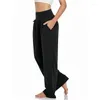 Pantalones activos para mujer, sueltos, de Yoga, con bolsillos, cintura alta, pierna ancha, cómodos, informales, pantalones deportivos para bailar y gimnasio