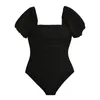 レディース水着2024韓国のワンピース水着半袖春の水泳スーツのための固体スプリットバススーツトンモノキニビーチウェア