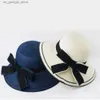 Chapeaux à larges bords Chapeaux de seau Printemps / Été Femmes Str Hat Femmes Polyvalent Plage Big Edge Bow Sun Shield Hat Noble Style Sun Shield Hat Y240319