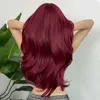 Synthetic Wigs HENRY MARGU Burgundy Long Wavy Wigs Wine Red Wig with Bangs for Women Daily Synthetic Hair Cosplay Wig Heat Resistant Fiber 240328 240327