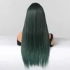 Sentetik peruklar dantel peruklar uzun düz yeşil sentetik saç perukları kadınlar için patlama ile cosplay parti doğal saça dayanıklı fiber peruk 240328 240327