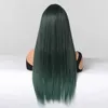 Synthetische pruiken Kanten pruiken Lang recht Groen Synthetisch haar Pruiken met pony voor dames Cosplay Feest Natuurlijk haar Hittebestendige vezelpruik 240328 240327