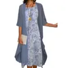 Robes décontractées mi-mollet protection solaire fleur imprimé gilet style robe en mousseline de soie cardigan ensemble streetwear