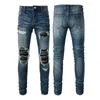 Jeans da uomo Pu Splicing Primavera Autunno Pantaloni da uomo in denim di cotone con foro rotto di alta qualità Pantaloni da uomo slim fit blu moda