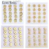 Stud LUXUSTEEL 10 Paar zierliche CZ-Ohrstecker für Frauen und Mädchen, goldfarben, Edelstahl, kleiner glitzernder Kristall, Blumen-Herz-OhrpiercingC24319