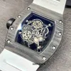 Richa Business Leisure Rm055 Fully Automatic Mechanical Mill Watch Carbon Fiber Case White Rubber Band Watch Male C7H4