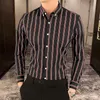 Camisas de Hombre Korean Luxury Clothing Long Sleeve Striped Social Shirts for Men BusinessカジュアルフォーマルブラウスHomme 5xl-M 240318