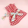 Dog Apparel Pet Dress With Plaid Print Set Sleeves Bow Decor Summer Cat Headdress Clothes For Furry