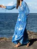캐주얼 드레스 여성 가락 긴 드레스 버튼 플로럴 프린트 v- 넥 슬리브 패션 휴일 우아한 클래식 다목적 성