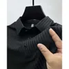 High End Striped Ice Silk Short Sleeved T-shirt Mens Lapel Summer Solid Color Smooth Material Paul Polo Shirt Half Clothing Rpr8 {category}