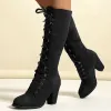 Botas 2023 Hot Sale tamanho grande 43 LaceUp Feminino Feminino Vintage Boots Mulheres Sapatos Homos de Saltos Altos