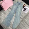 High Waist Designer Denim Jeans for Women - Hiphop Style Spliced Letter Print Rolled Hem Pants