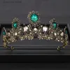 Tiaras Vintage Hochzeit Krone Haarschmuck Grün Strass Kristall Krone Stirnband Königin Kopfschmuck Brautkrone Haarschmuck Y240319