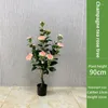 Flores decorativas artificial chá rosa flor árvore falso vaso planta casa jardim decoração de casamento bonsai chão verde
