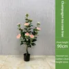 Decorative Flowers Artificial Tea Rose Flower Tree Fake Potted Plant Home Garden Wedding Decoration Bonsai Ground Green