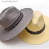 Chapéus de aba larga Chapéus de balde Chapéu Panamá Chapéu Fedora de borda curta Chapéu cubano Chapéu de sol Casual Jazz Hat Str Unissex Meia idade Verão Cool Hat Y240319