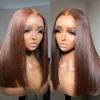 Glueless Chocolate Kahverengi Kısa Bob Kesme Wig 13x4 HD Dantel Ön Peruklar Düz Bob Peruk Derileri HD Dantel Kapatma İnsan Saç perukları