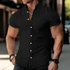 Chemises décontractées pour hommes Summer Mens Chemise à manches courtes Jeunes Coton Mélange Solide Couleur Bouton de revers Mode Tops respirants