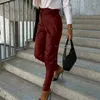 Calças femininas Curvy Mulheres elegantes cintura alta lápis de couro falso com zíper decoração multi bolsos para calças compridas slim fit