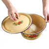 Bowls Enamelware Bowl With Lid Multifunctional Vegetable Container Pot Enamel Ware Enamels Soup Basin For Rice Ramen Noodle