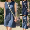 Robes décontractées robe coupée lâche Été élégant avec poche de poitrine silhouette en ligne A-Line au-dessus du genou Longueur pour les femmes