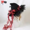 Harajuku Women's Girls Gothic Handmade Bowknot Fleece Lace Children AdultsHalloween Witch Hat Lolita princess Ladies sun hat 240319