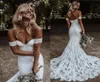 Bohemian Mermaid Wedding Dress 2021 Off The Shoulder Bride Dresses Cotton Crochet Lace Country Boho Beach Bridal Gowns5358902