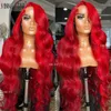 Synthetic Wigs Synthetic Wigs Hot Red Body Wave 13X6 Transparent Lace Front Wigs Pre Plucked 180 Density Glueless Human Hair 13X4 Lace Frontal Wig Black Women 240327